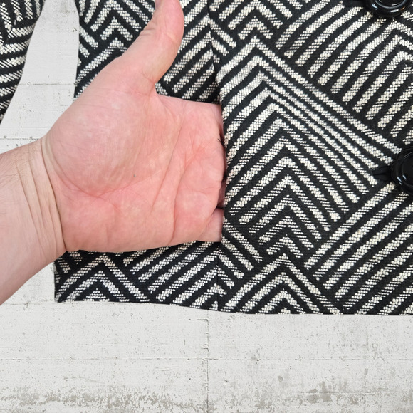 Anne Klein Black Tweed Retro Diamond Single Breasted Cropped Blazer Size 2P - Picture 6 of 11